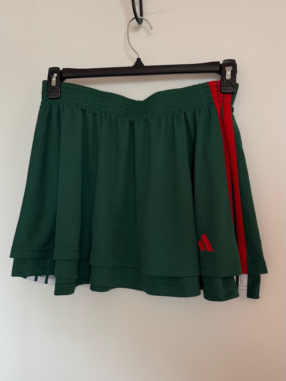 adidas Women’s Dark Green Mini Skirt with Red Stripe